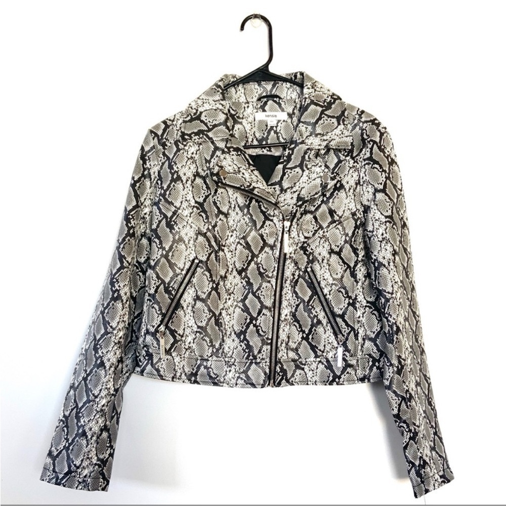 Kensie Python Snake Print Pu Leather Crop Jacket M - image 3